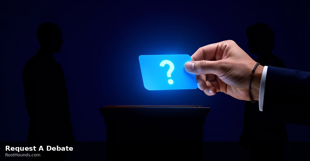 A question card placed on a debate podium between two speakers