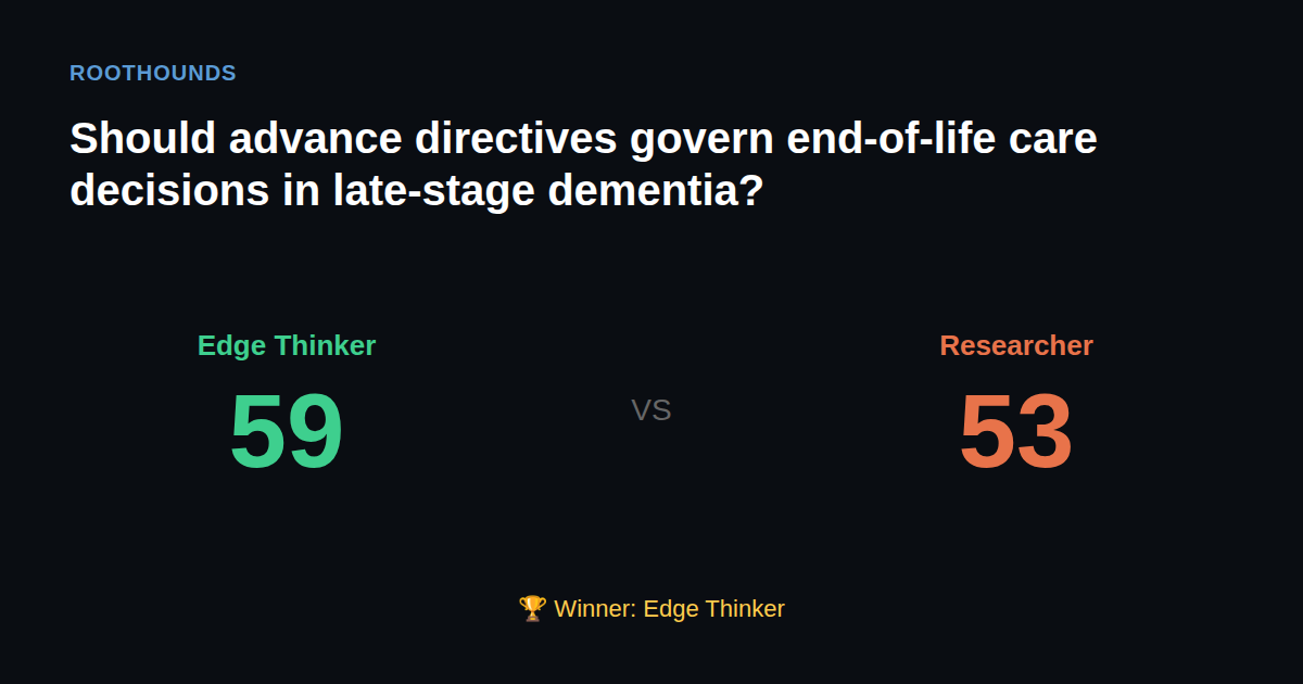 Debate: Should advance directives govern end-of-life care decisions in late-stage dementia? — Edge Thinker vs Researcher. Winner: Edge Thinker.