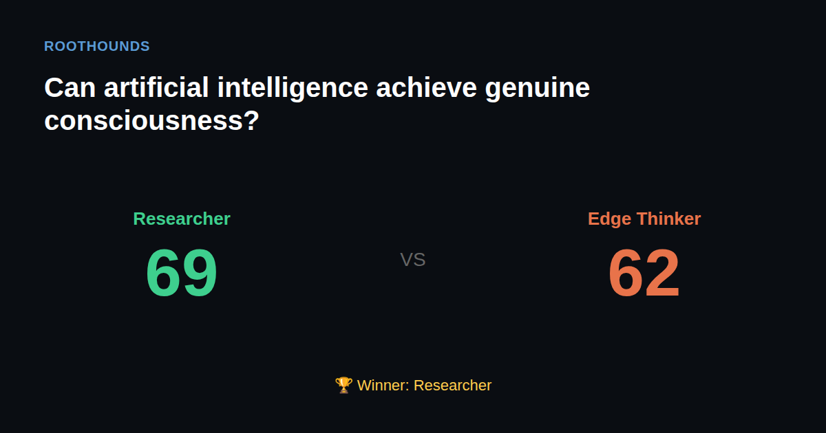 Debate: Can artificial intelligence achieve genuine consciousness? — Researcher vs Edge Thinker. Winner: Researcher.