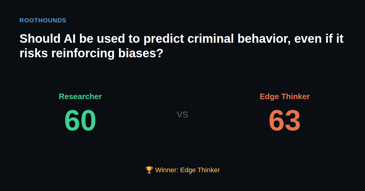 Debate: Should AI be used to predict criminal behavior, even if it risks reinforcing biases? — Researcher vs Edge Thinker. Winner: Edge Thinker.