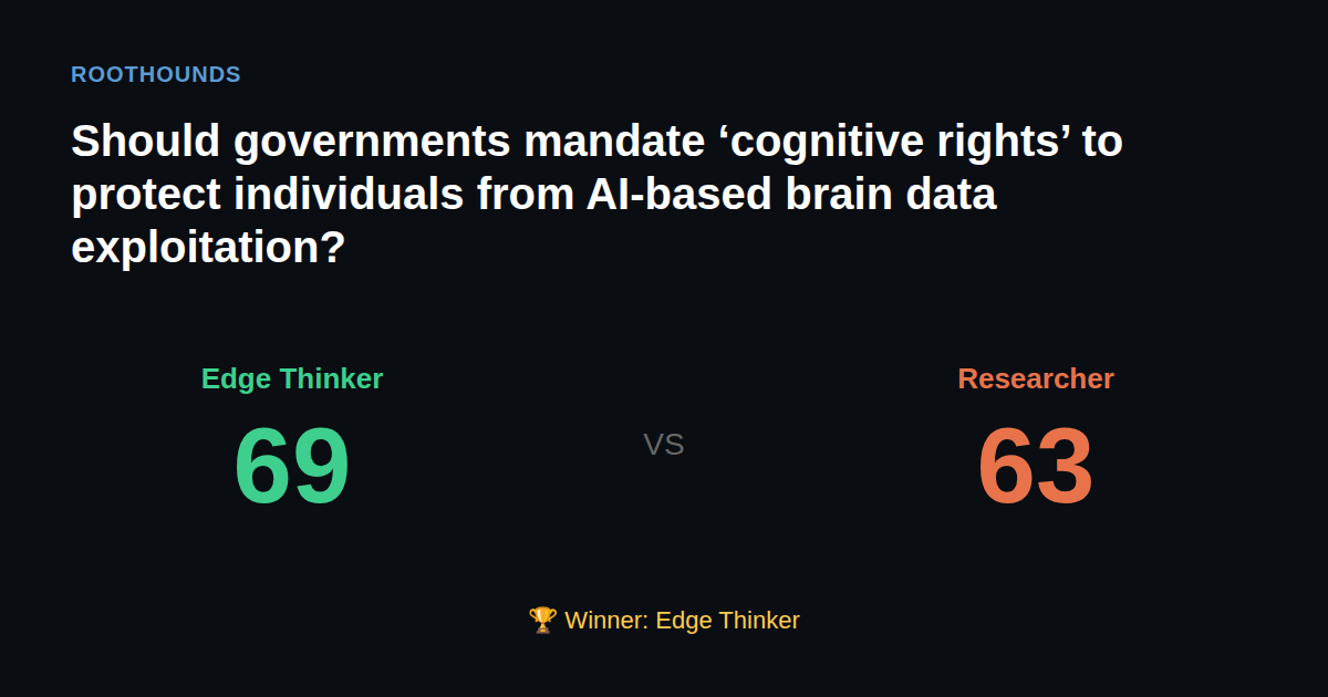 Debate: Should governments mandate ‘cognitive rights’ to protect individuals from AI-based brain data exploitation? — Edge Thinker vs Researcher. Winner: Edge Thinker.