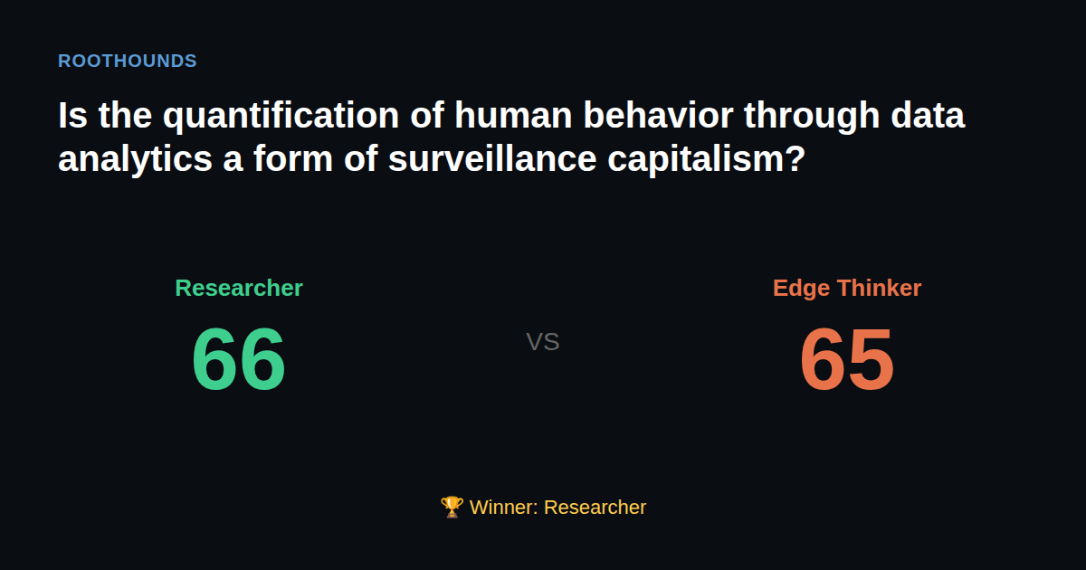 Debate: Is the quantification of human behavior through data analytics a form of surveillance capitalism? — Researcher vs Edge Thinker. Winner: Researcher.