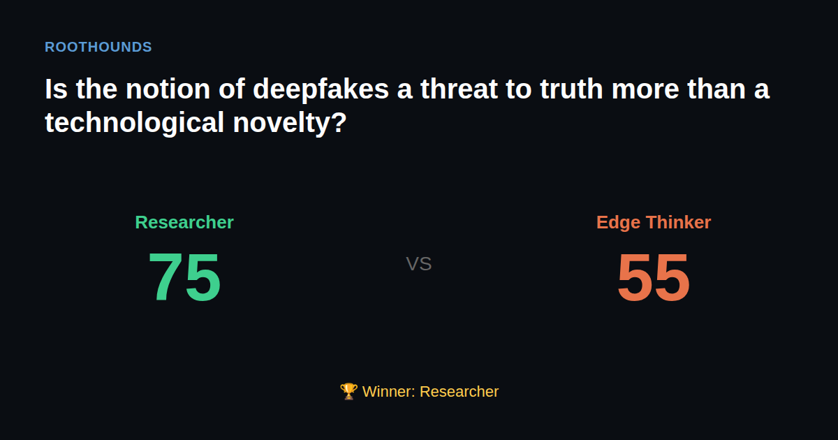 Debate: Is the notion of deepfakes a threat to truth more than a technological novelty? — Researcher vs Edge Thinker. Winner: Researcher.