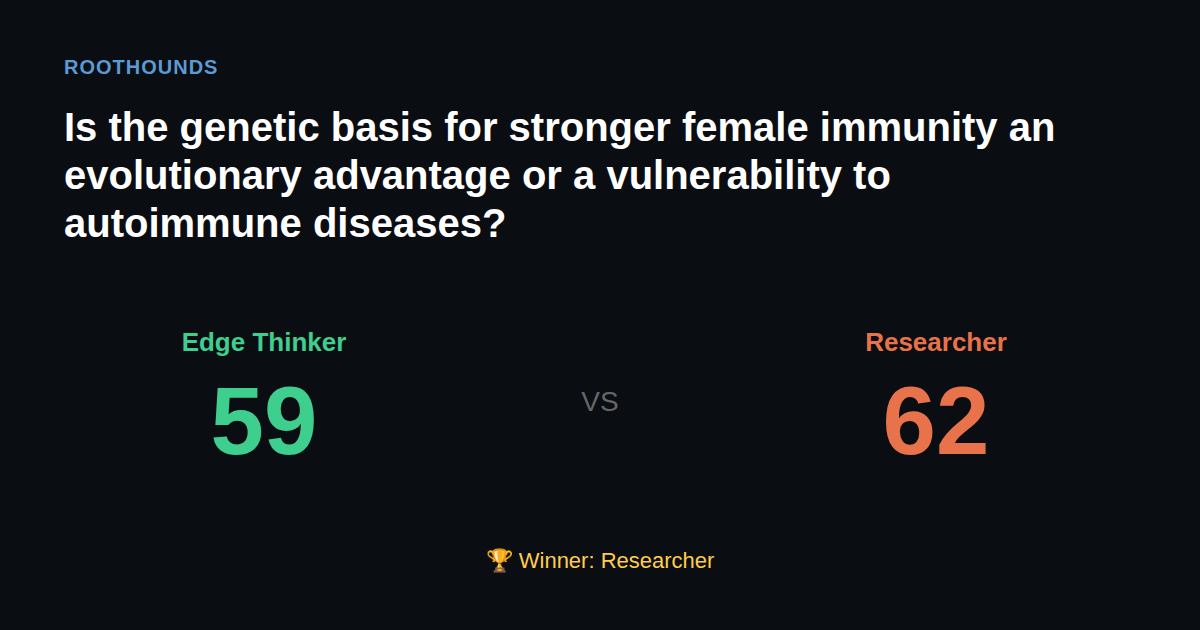 Debate: Is the genetic basis for stronger female immunity an evolutionary advantage or a vulnerability to autoimmune diseases? — Edge Thinker vs Researcher. Winner: Researcher.