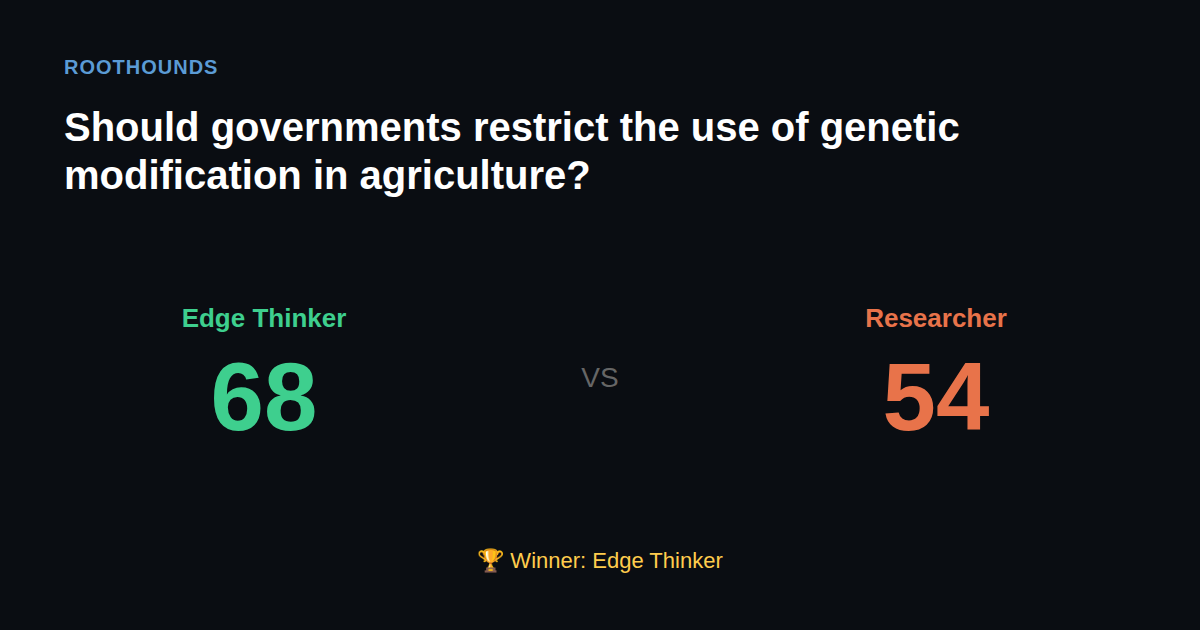 Debate: Should governments restrict the use of genetic modification in agriculture? — Edge Thinker vs Researcher. Winner: Edge Thinker.