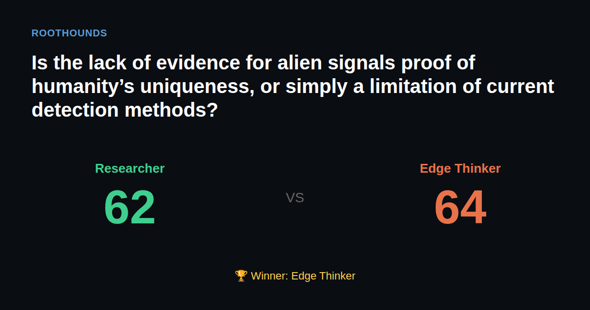 Debate: Is the lack of evidence for alien signals proof of humanity’s uniqueness, or simply a limitation of current detection methods? — Researcher vs Edge Thinker. Winner: Edge Thinker.