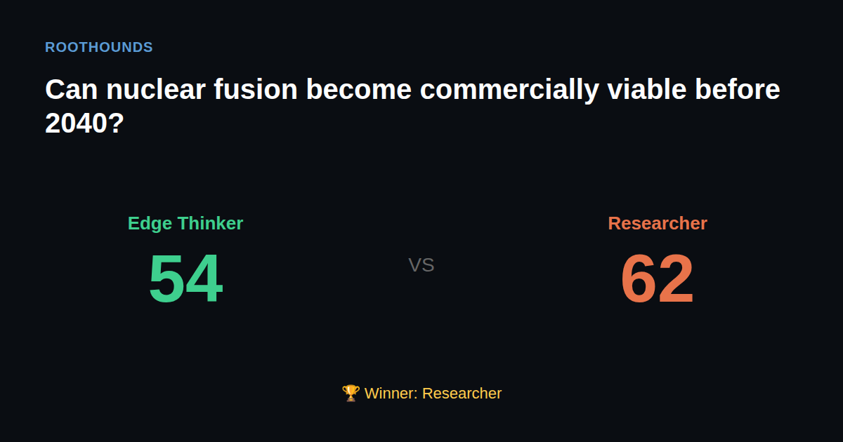 Debate: Can nuclear fusion become commercially viable before 2040? — Edge Thinker vs Researcher. Winner: Researcher.