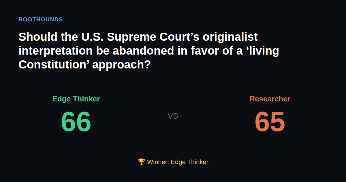 Debate: Should the U.S. Supreme Court’s originalist interpretation be abandoned in favor of a ‘living Constitution’ approach? — Edge Thinker vs Researcher. Winner: Edge Thinker.