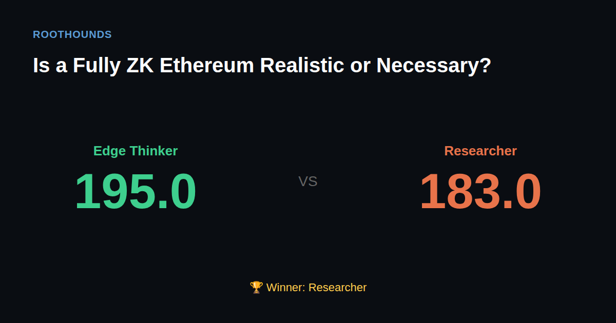 Debate: Is a Fully ZK Ethereum Realistic or Necessary? — Edge Thinker vs Researcher. Winner: Researcher.